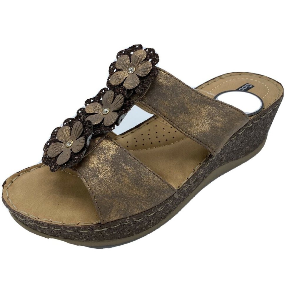 GC Shoes Slide Wedge Sandals Brown Wm Sz 8 Floral